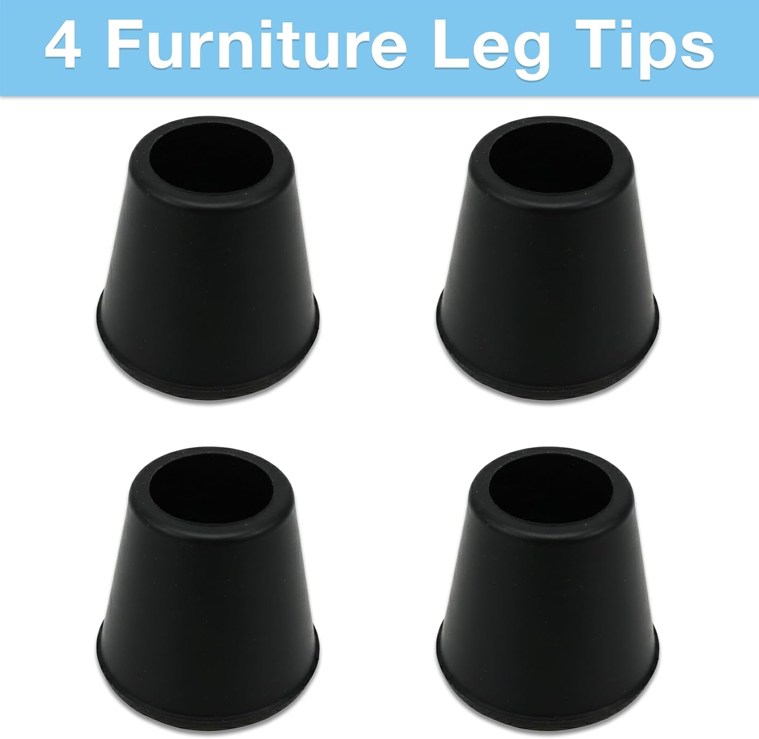 1/2" round Non-Marking Rubber Slip-On Chair Leg Tips, Set of 4, Black