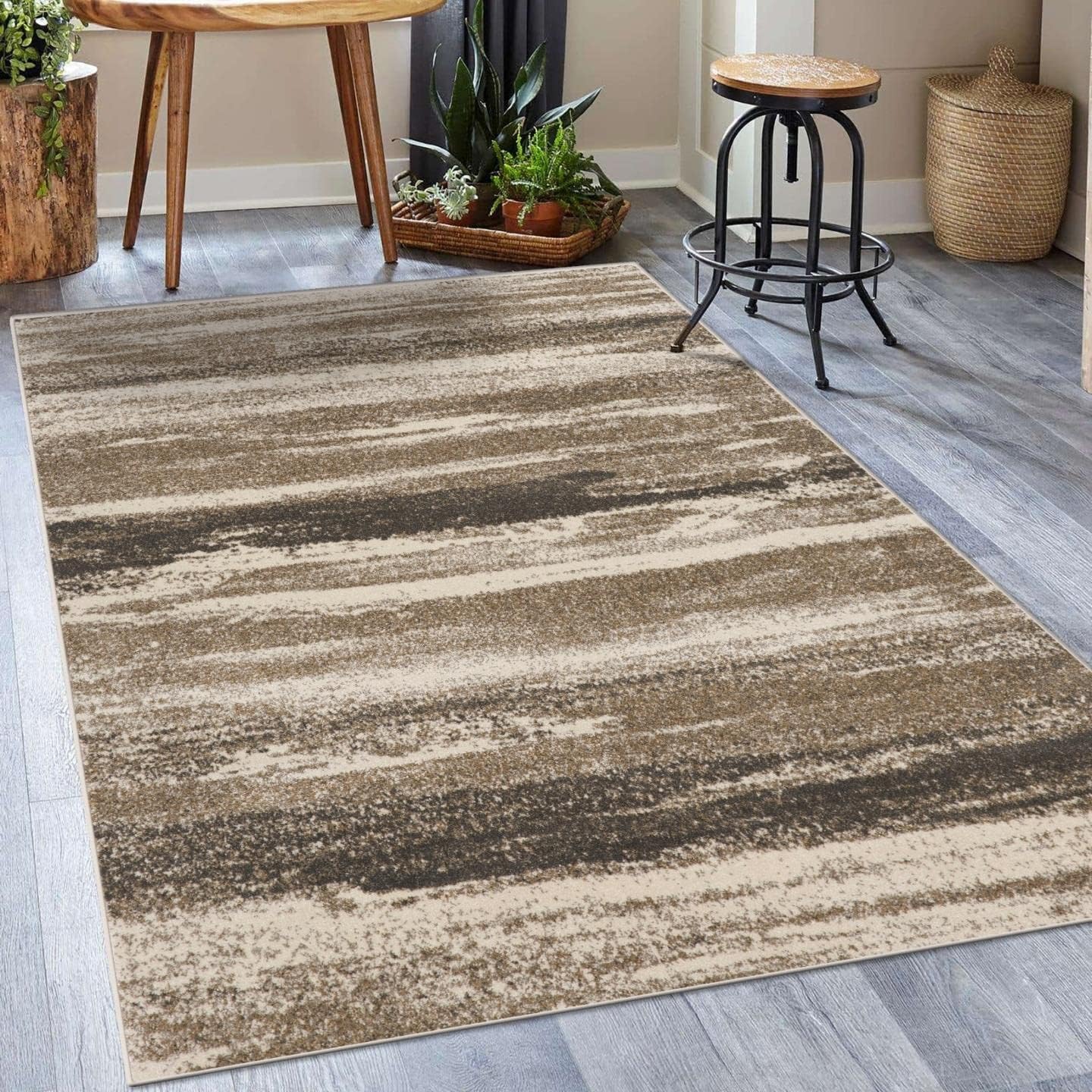 Modern Abstract Area Rug Beige 5X7 | Stain-Resistant, Cozy